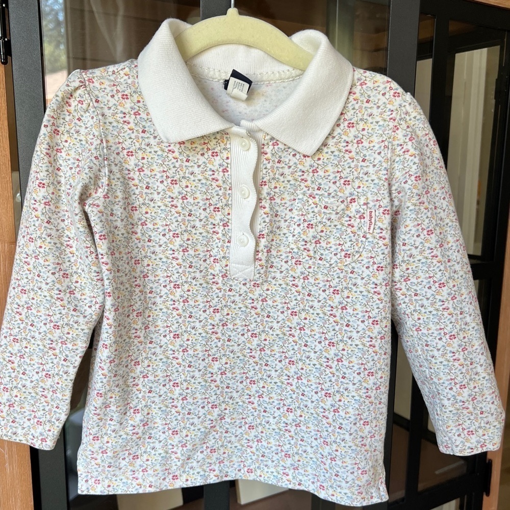 Vintage 90s Baby GAP Kids long sleeve shirt polo girls ditsy floral collar print